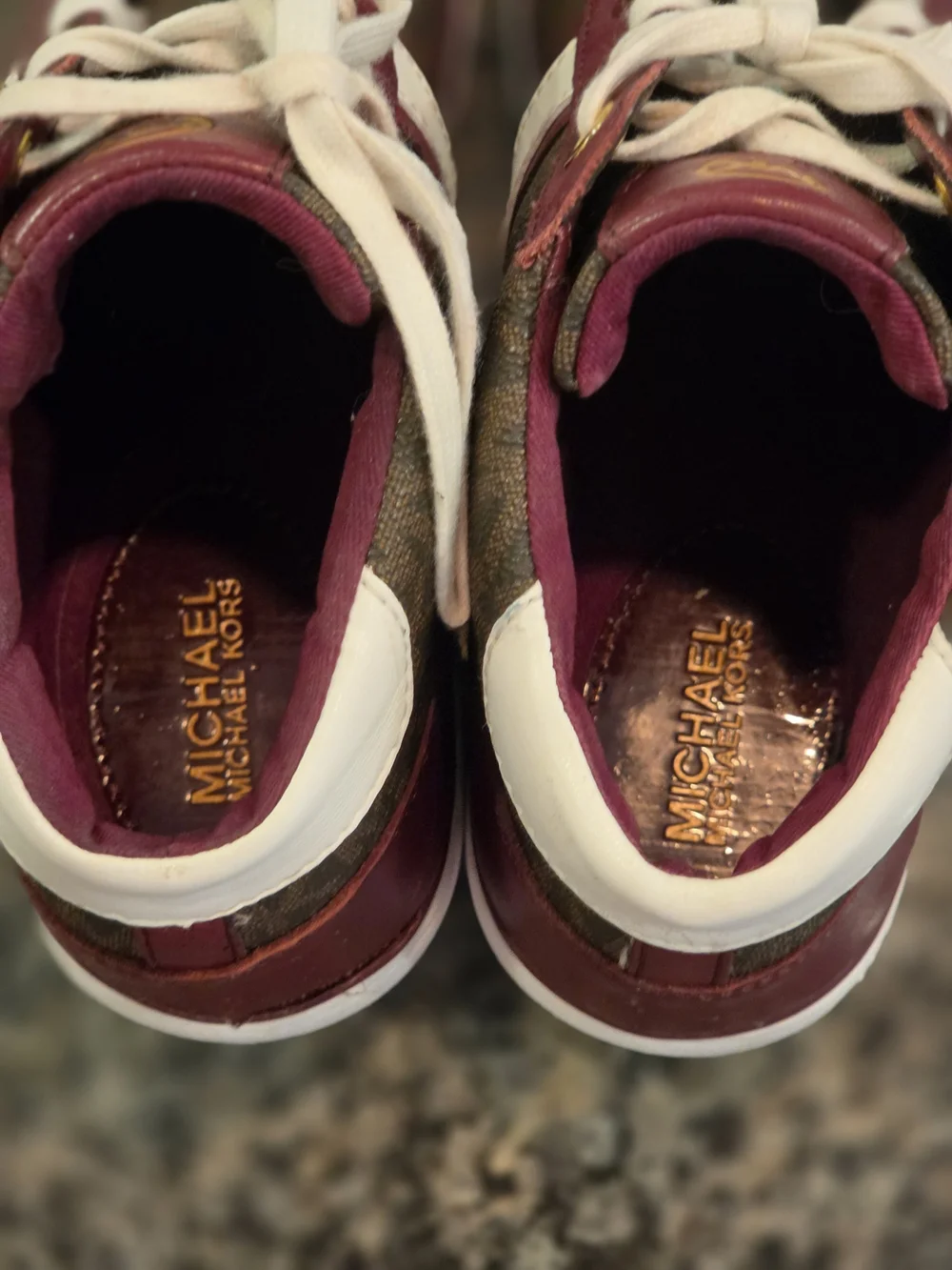 Women's High-Top Sneakers in Burgundy and Brown with Gold Stud Detail